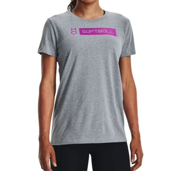 Women Under Armour Softball Bar T-Shirt Crew Neck in Grey Size Large - Picture 1 of 8